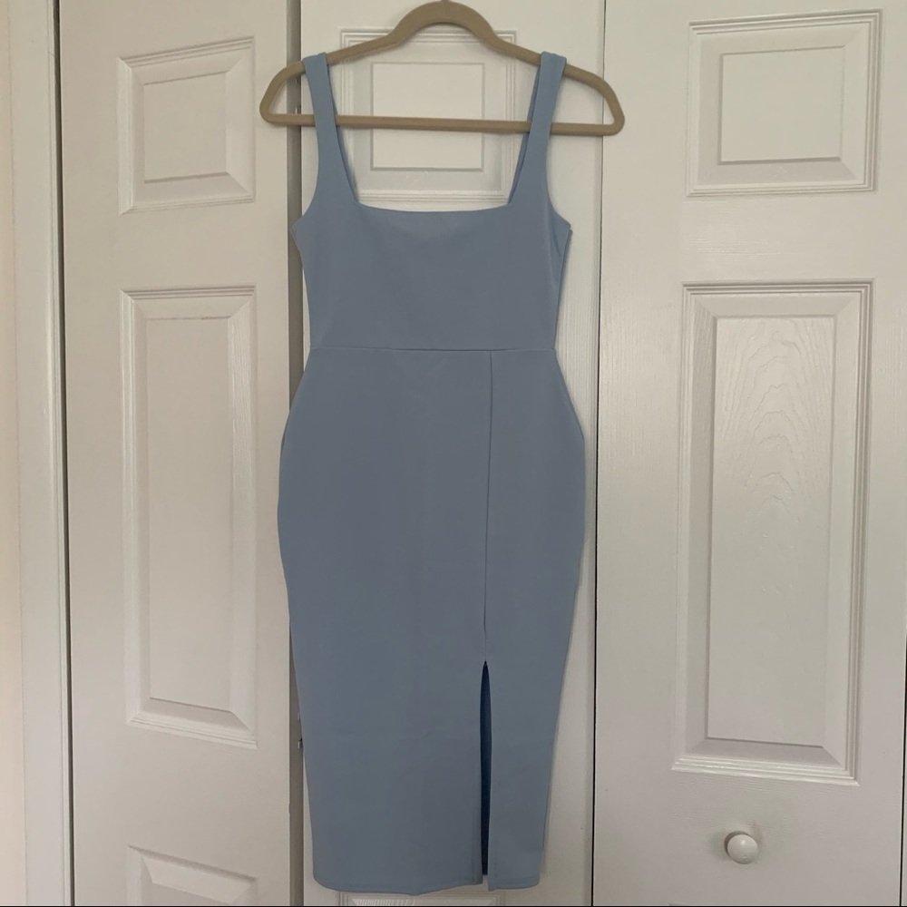 Nasty Gal Square Neck Bodycon Slit Midi Dress